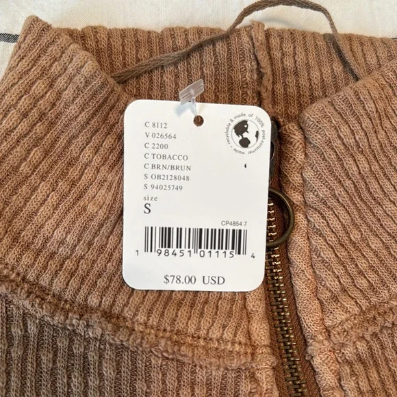 Free People Tan Ribbed Quarter-Zip Pullover - Picture 3 of 3